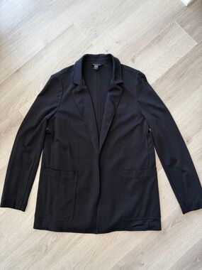 Athleta Eastbound Blazer Black Open Front Ponte Knit Travel Jacket Sz 12